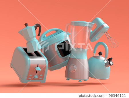 Electric kitchen appliances and utensils for making breakfast on coral 96346121