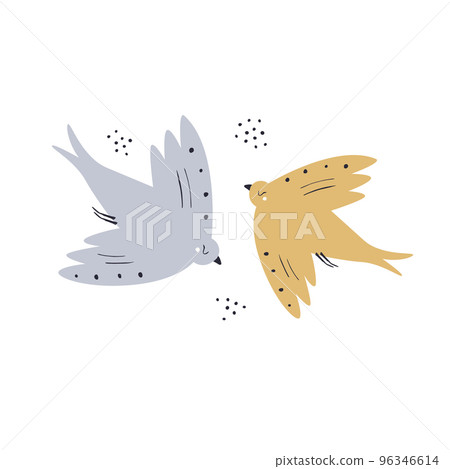 Hand drawn design with blue and yellow birds Hand drawn design with blue and yellow birds 96346614