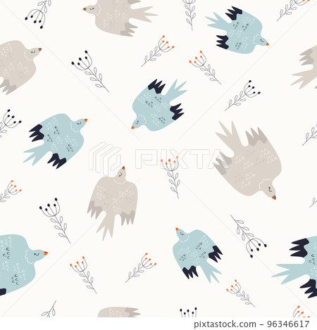 Colorful seamless pattern with folk birds and flowers Colorful seamless pattern with folk birds and flowers 96346617