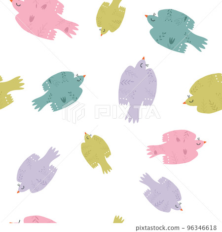 Colorful seamless pattern with birds and botanical elements Colorful seamless pattern with birds and botanical elements 96346618