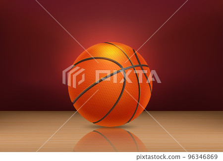 Baketball ball on a parquette. 3d vector illustration 96346869