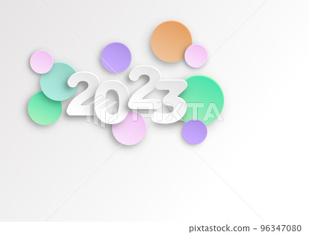 New year 2023 paper cut numbers in delicate colors. Decorative greeting card 2023 happy new year. Colorful Christmas banner, vector illustration isolated on white background 96347080