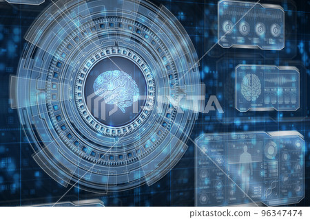 Medical hud screen with brain. Online medicine and health concept Medical hud screen with brain. Online medicine and health concept 96347474
