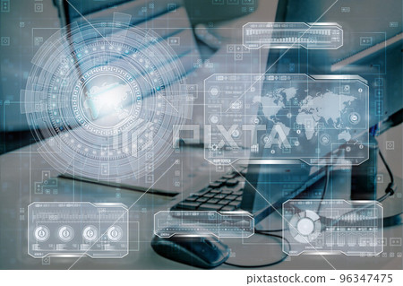 Abstract technological blue and white background. Global business concept 96347475
