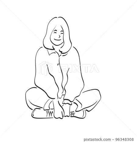 line art full length smiling woman sitting on the floor illustration vector hand drawn isolated on white background line art full length smiling woman sitting on the floor illustration vector hand drawn isolated on white background 96348308