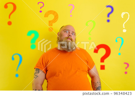 Fat doubter man has doubts about covid-19 vaccine Fat doubter man has doubts about covid-19 vaccine 96348423