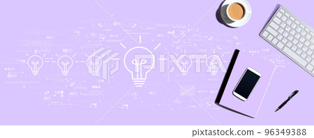 Idea light bulb theme with computer keyboard and office items 96349388