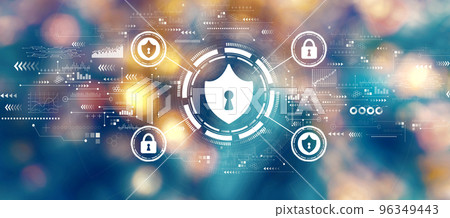 Cyber security theme with blurred city at night Cyber security theme with blurred city at night 96349443