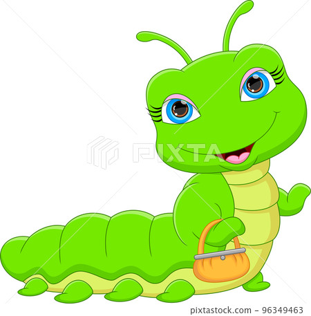 cute caterpillar cartoon holding bag 96349463