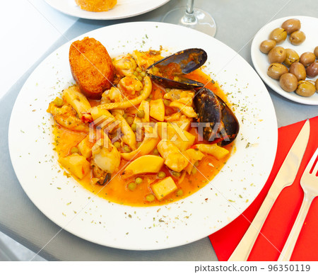 Appetizer cooked fried cuttlefish with spicy sauce Appetizer cooked fried cuttlefish with spicy sauce 96350119