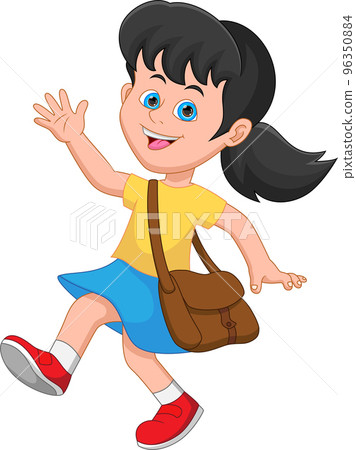 cute girl waving cartoon on white background cute girl waving cartoon on white background 96350884