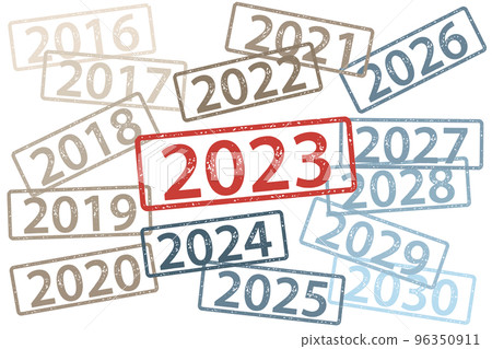 2023 年及之前和之後的郵票。每個都是矢量數據。 2023 年及之前和之後的郵票。每個都是矢量數據。 96350911