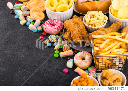 Assortment of various unhealthy junk food. 96351471