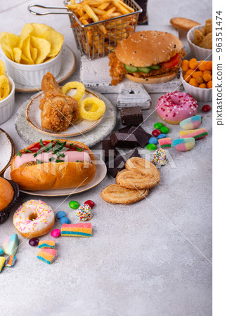 Assortment of various unhealthy junk food. 96351474