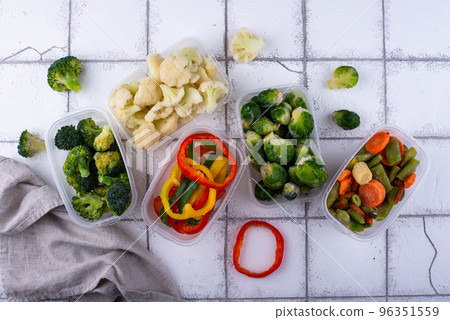 Different frozen vegetables. Food storage. Different frozen vegetables. Food storage. 96351559
