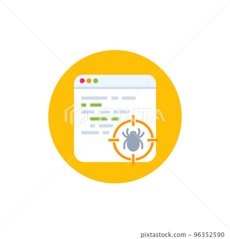 Debugging vector icon with a bug and target 96352590