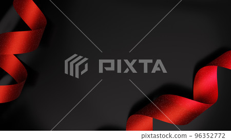 奢華的黑布和紅絲帶纏繞一圈一圈。背景材料。 96352772