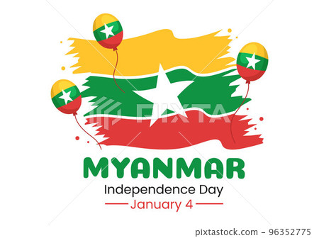 Celebrating Myanmar Independence Day on January 4th with Flags in Flat Cartoon Background Hand Drawn Templates Illustration Celebrating Myanmar Independence Day on January 4th with Flags in Flat Cartoon Background Hand Drawn Templates Illustration 96352775