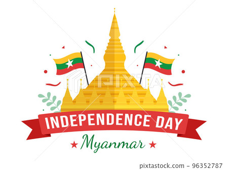 Celebrating Myanmar Independence Day on January 4th with Flags in Flat Cartoon Background Hand Drawn Templates Illustration Celebrating Myanmar Independence Day on January 4th with Flags in Flat Cartoon Background Hand Drawn Templates Illustration 96352787