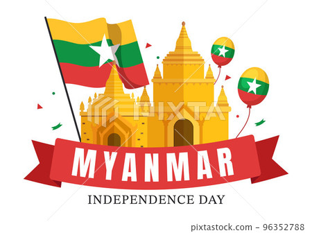 Celebrating Myanmar Independence Day on January 4th with Flags in Flat Cartoon Background Hand Drawn Templates Illustration Celebrating Myanmar Independence Day on January 4th with Flags in Flat Cartoon Background Hand Drawn Templates Illustration 96352788