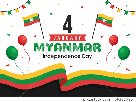 Celebrating Myanmar Independence Day on January 4th with Flags in Flat Cartoon Background Hand Drawn Templates Illustration Celebrating Myanmar Independence Day on January 4th with Flags in Flat Cartoon Background Hand Drawn Templates Illustration 96352789