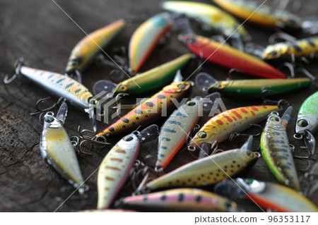 Fishing gear such as lures and reels for mountain stream fishing 96353117