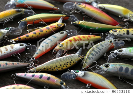 Fishing gear such as lures and reels for mountain stream fishing 96353118