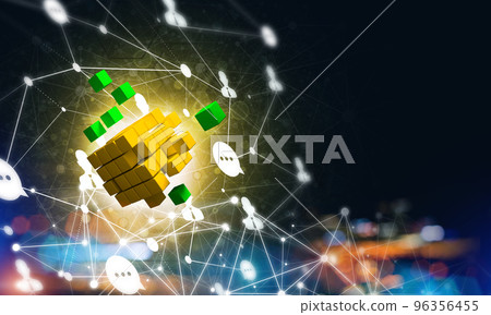 Concept of Internet and networking with digital cube figure on dark background Concept of Internet and networking with digital cube figure on dark background 96356455