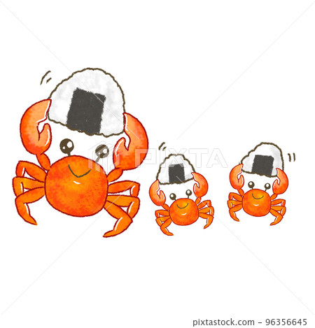 Parent and child crab carrying rice balls 96356645