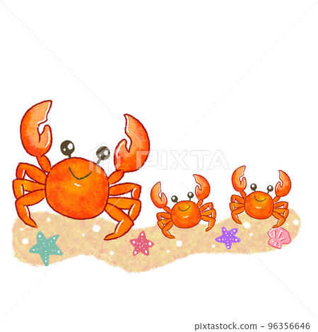 Three crabs walking on the sandy beach 96356646