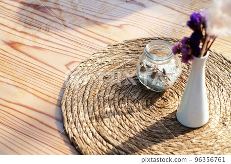 flowers on wooden table 96356761
