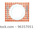 Colored pencil, watercolor, hand-drawn illustration of tableware and luncheon mat 96357051