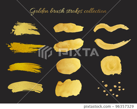 Golden brush stroke set (vector illustration) 96357329