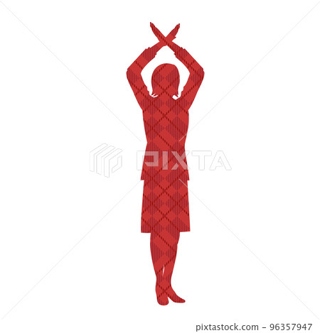 Silhouette illustration of a business woman who crosses her hand Check pattern Silhouette illustration of a business woman who crosses her hand Check pattern 96357947