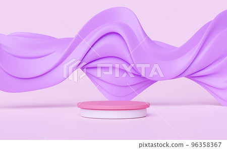 3d abstract, purple soft fabric with pink stage podium empty, geometric cosmetic showcase pedestal pink background. minimal modern scene, 3d render illustration 96358367