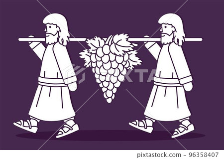 Two Spies of Israel Carrying Grapes of Canaan Cartoon Graphic Vector 96358407
