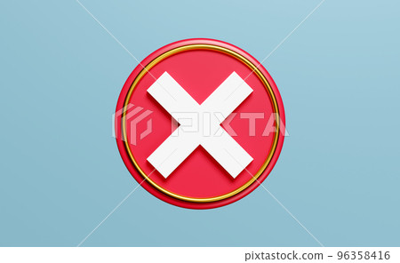 3d cross check mark icon isolated on blue background. tick marks symbols concept, 3d render illustration 96358416