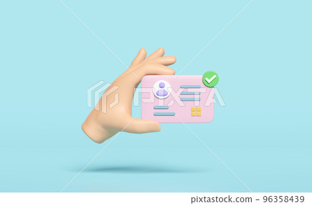 3d hand hold Id card icon with check mark isolated on blue background. human resources, plastic card, Job search concept, 3d render illustration 3d hand hold Id card icon with check mark isolated on blue background. human resources, plastic card, Job search concept, 3d render illustration 96358439