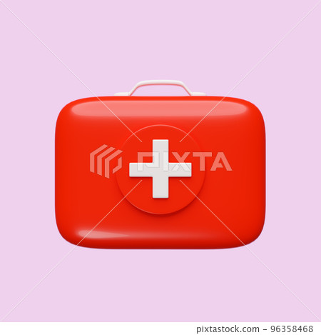 3d red first aid kit icon isolated on pink background. 3d render illustration 3d red first aid kit icon isolated on pink background. 3d render illustration 96358468