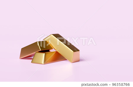 Gold bars pile icon 3d isolated on pink background. investment or business finance, loan concept, 3d render illustration Gold bars pile icon 3d isolated on pink background. investment or business finance, loan concept, 3d render illustration 96358766