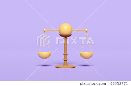 3D justice scales icon isolated on purple background. law, justice system symbol concept, 3d render illustration 3D justice scales icon isolated on purple background. law, justice system symbol concept, 3d render illustration 96358771
