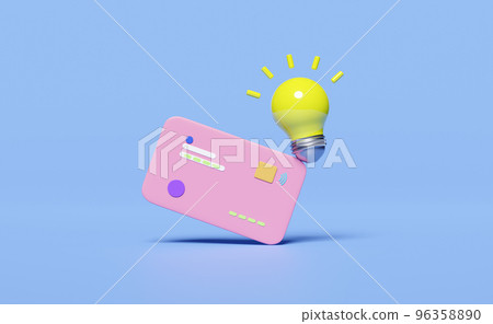 credit card icon with yellow light bulb 3d isolated on blue background. online shopping, idea tip, saving money, online payment, business finance, cashless concept, 3d render illustration credit card icon with yellow light bulb 3d isolated on blue background. online shopping, idea tip, saving money, online payment, business finance, cashless concept, 3d render illustration 96358890