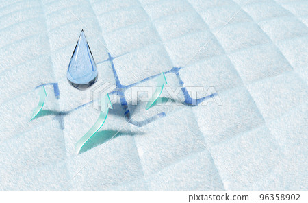 water droplets on absorbent pad, synthetic fiber hair 3d with arrow ventilate shows, support cooling concept, 3d render illustration 96358902