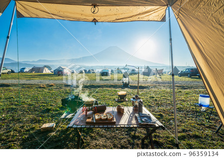Breakfast while watching Mt.Fuji at "Shizuoka Prefecture" campsite 96359134