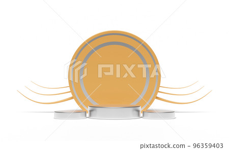 3d silver podium empty with geometric shapes isolated 96359403