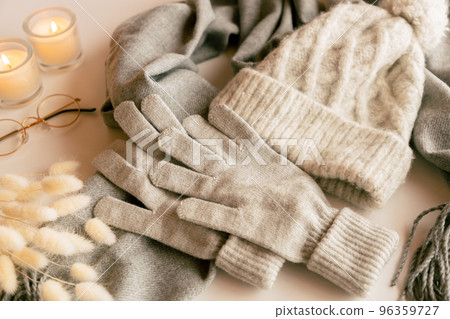 Winter warm knitted hat and gloves and scarf 96359727