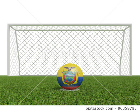soccer balls in Ecuador flags colors on soccer field .  3d rendering 96359783