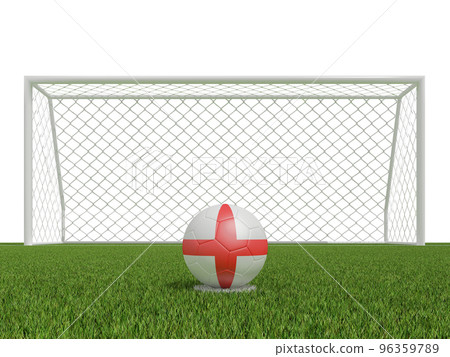 soccer balls in England flags colors on soccer field . 3d rendering soccer balls in England flags colors on soccer field . 3d rendering 96359789