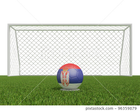 soccer balls in Serbia flags colors on soccer field .  3d rendering 96359879