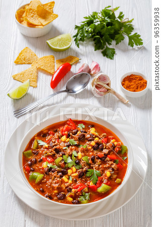 taco soup of ground beef, corn, beans and veggies taco soup of ground beef, corn, beans and veggies 96359938